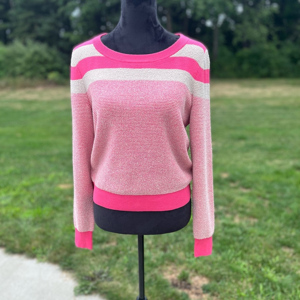 NWT. Maeve by Anthropologie Fuschia & Gray striped sweater. Size Medium